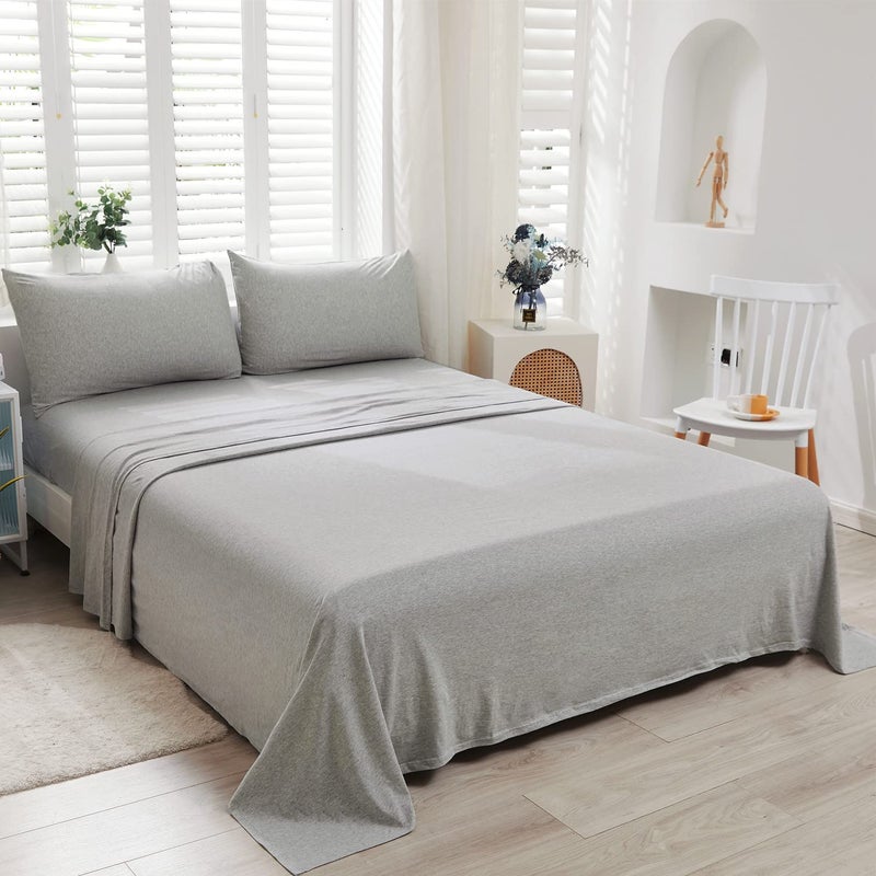 LIFETOWN LIFETOWN 100% Jersey Knit Cotton Bed Sheet Ultra Soft T-Shirt Feel Bedding Sheet 1 Piece Flat Sheet Breathable Wrinkle-Free (Light Grey  Queen) - Image 3