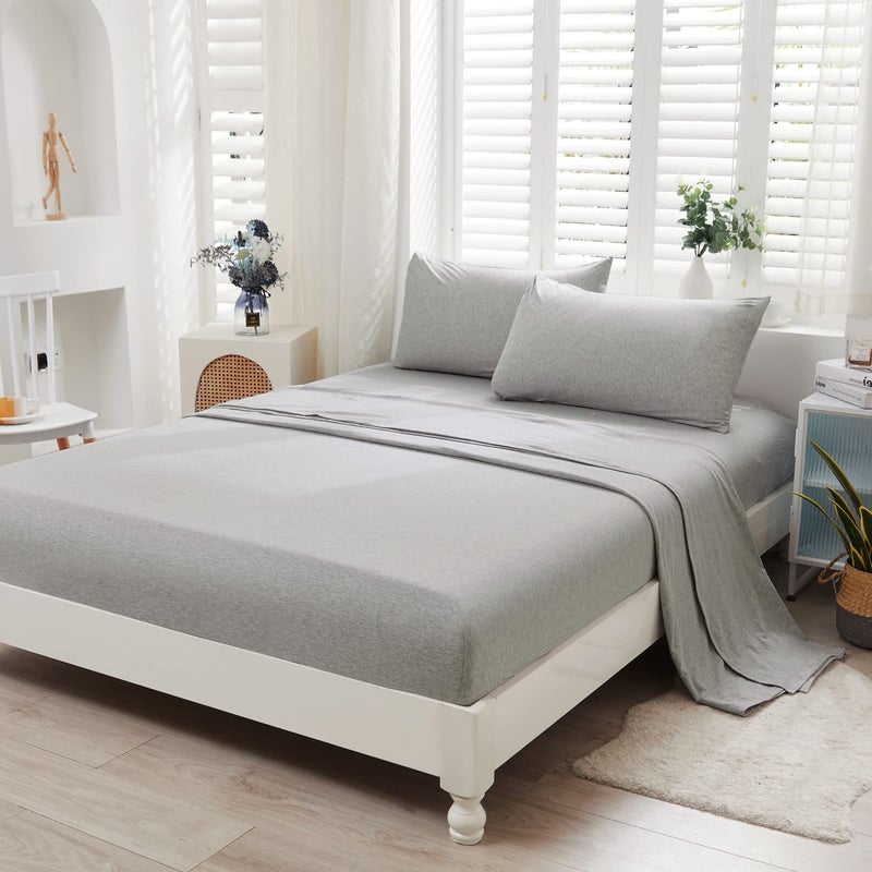 LIFETOWN LIFETOWN 100% Jersey Knit Cotton Bed Sheet Ultra Soft T-Shirt Feel Bedding Sheet 1 Piece Flat Sheet Breathable Wrinkle-Free (Light Grey  Queen) - Image 4