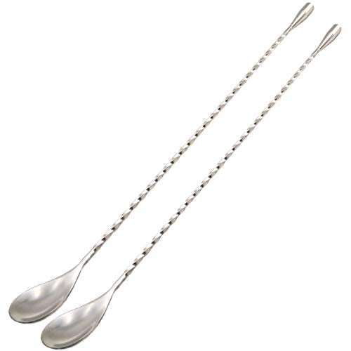 GFDesign 15.7“ Extra Long Cocktail Mixing Spoon Set Food-Grade 18/8 Stainless Steel Stirrer Spiral Pattern Bar Cocktail Shaker Spoon for Ice Cream Smoothies Malts Milkshakes Juice Coffee Tea Drink - Set of 2 - Image 1