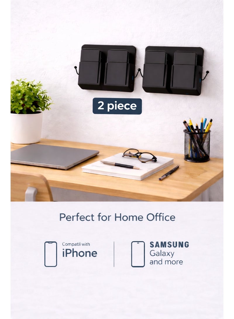 2-Piece Wall Mounted Phone Holder, Universal Smartphone Stand for iPhone & Samsung, Space-Saving Desk Organizer for Home Office & Workspace - Image 2