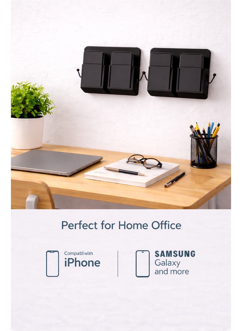2-Piece Wall Mounted Phone Holder, Universal Smartphone Stand for iPhone & Samsung, Space-Saving Desk Organizer for Home Office & Workspace - Image 4