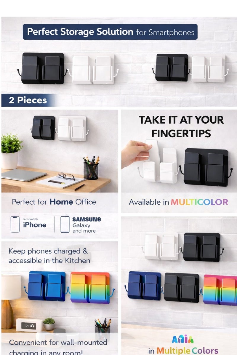 2-Piece Wall Mounted Phone Holder, Universal Smartphone Stand for iPhone & Samsung, Space-Saving Desk Organizer for Home Office & Workspace - Image 3