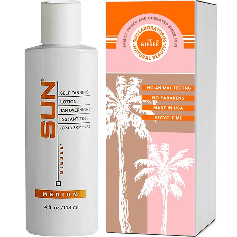 Sun Laboratories by Giesee Sun Laboratories By Giesee Tan Overnight Sunless Tanning Lotion 4 oz  Organic Self Tanner Long Lasting Tanning Lotion Natural Body Lotion for Sunless Tan Face  Body Self Tanner 