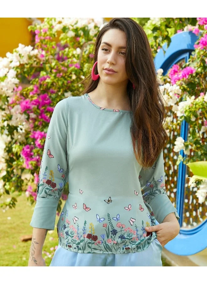PINACOLADA Women's Sage Green Botanical Garden Top