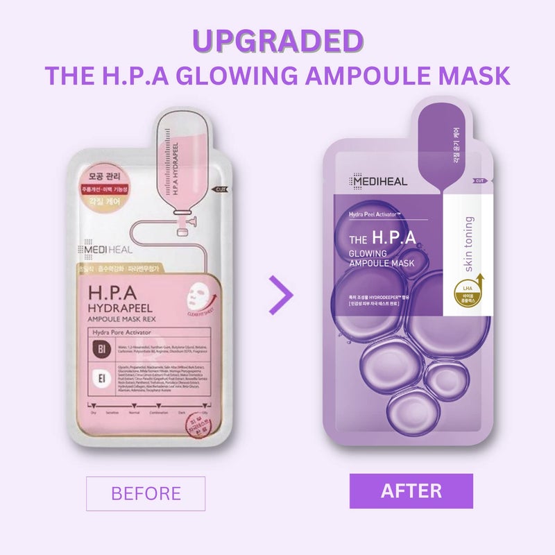 Mediheal Official Best No.1 Korean Sheet Mask - HPA Ampoule Face Mask 10 Sheets for Smoothing, and Instant Glow with LHA & PHA - Image 2