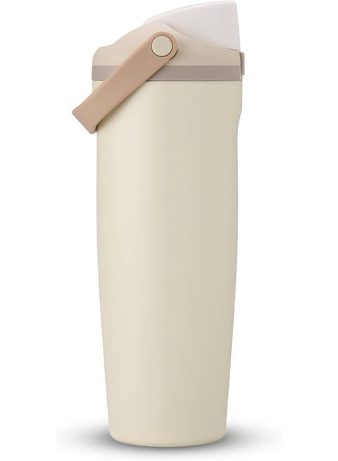 Insulated Stainless Steel Water Bottle with Two-Way Spout, Built-in Straw and Bucket Handle, Great for Travel, School, and Sports, 32 oz (approximately 850.5 ml), BPA-Free, Leak-Proof, Lightly Toasted