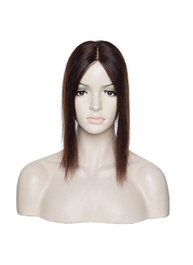 S-noilite - Human Hair Toppers 130% Density Hand Made Silk Base Clip In Topper Top Hair Pieces For Women With Thinning Hair/Hair Loss Cover Gray Hair 12Inch 40G 2 Dark Brown - Image 1