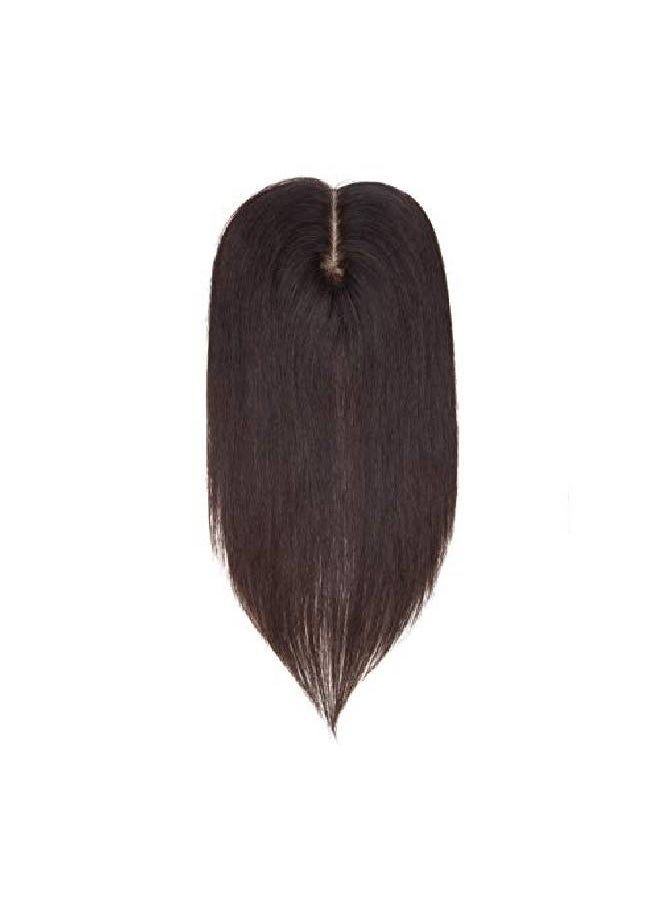 S-noilite - Human Hair Toppers 130% Density Hand Made Silk Base Clip In Topper Top Hair Pieces For Women With Thinning Hair/Hair Loss Cover Gray Hair 12Inch 40G 2 Dark Brown - Image 1