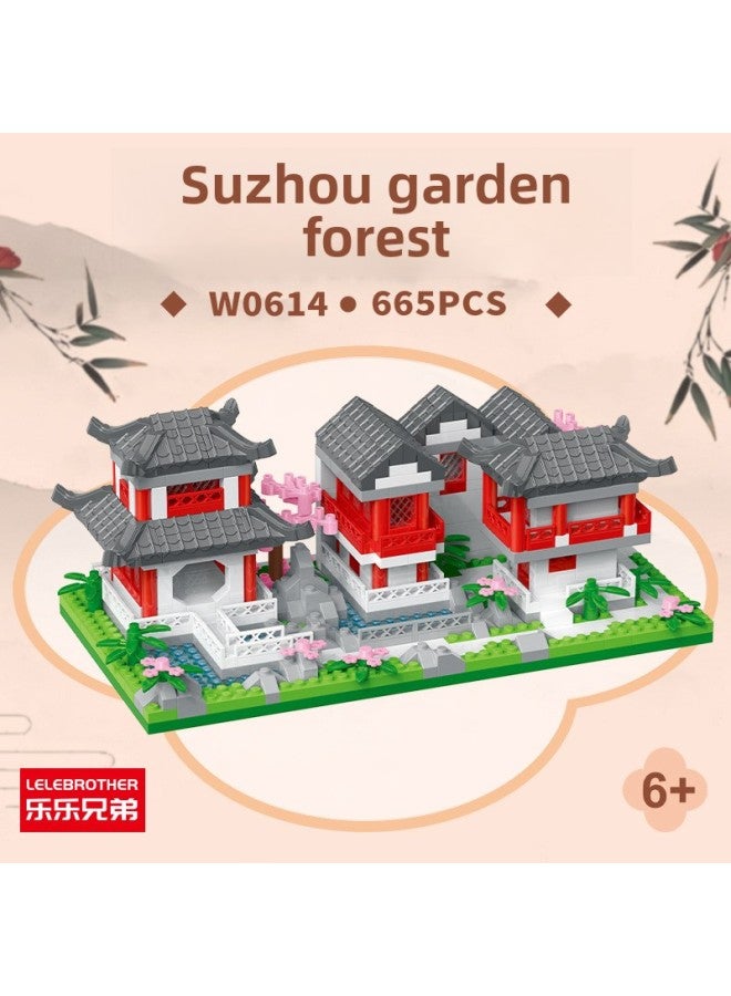 Children's Yiji Suzhou Garden Assembled Model Toys Chinese Style Building Blocks Boys Puzzle Girls Gift-Color:Suzhou Garden (665 Particles) W0614 - Image 1