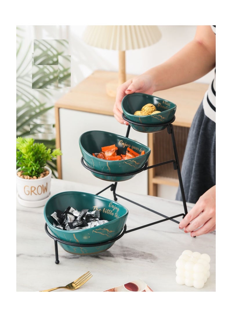 MARBLE Sweets carrier, 3 levels, green inserted metal holder, SIP21922A - Image 1