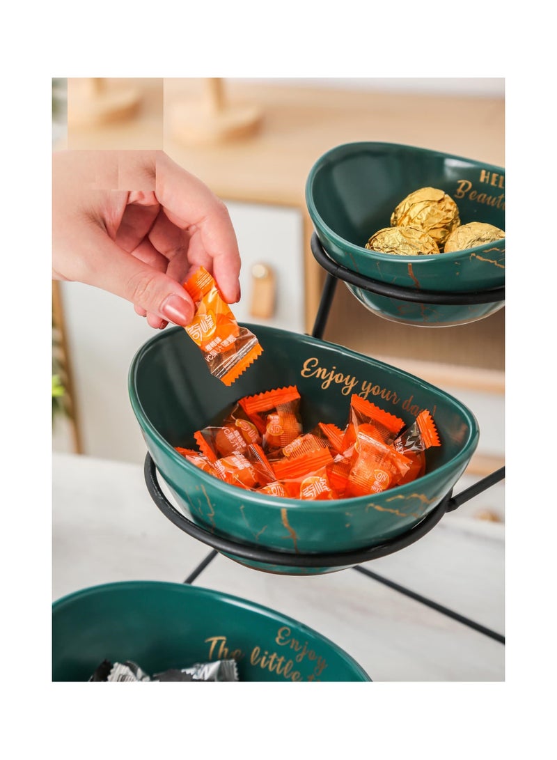 MARBLE Sweets carrier, 3 levels, green inserted metal holder, SIP21922A - Image 2