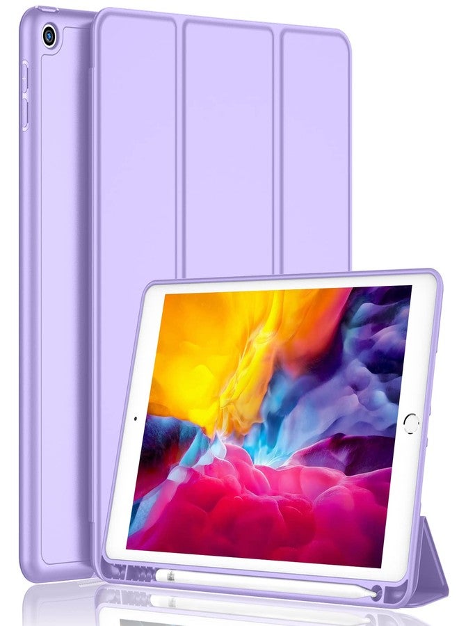 iMieet جراب iMieet لجهاز iPad 9.7 (موديل 2018/2017، الجيل السادس/الخامس)، غطاء ذكي مع حامل قلم، ظهر من السيليكون الناعم كجلد الأطفال، حماية كاملة للجهاز، غطاء تشغيل/إيقاف تلقائي (لون بنفسجي فاتح) - Image 1