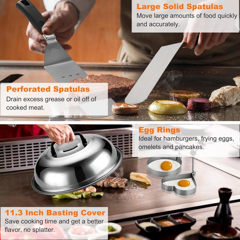 grilljoy طقم ملحقات الشواية الاحترافية مع مكبس البرجر - ملعقة شواية سميكة إضافية، مقلّب، مقلب - 38 قطعة أدوات شواية مسطحة للشواء في الهواء الطلق، تبيانيكي، التخييم والطهي - Image 3