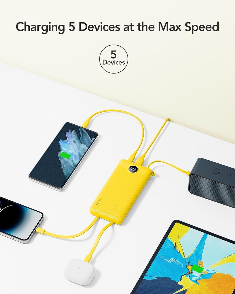 VRURC 10000mAh Power Bank With Built in Cables,USB C Battery Pack Portable Charger with 5 Outputs 2 Inputs Powerbank LED Display compatible with iPhone 14 13 12 Samsung S21 S20 Xiaomi iPad - Image 5