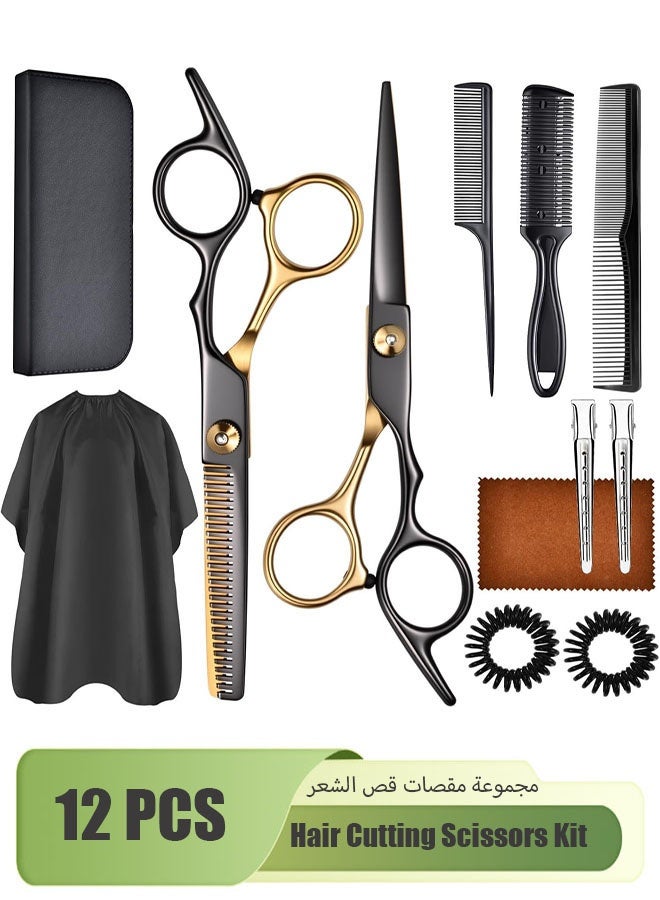 12 قطعة من أدوات قص الشعر، مجموعة أدوات قص الشعر الاحترافية مع مقصات قص، مجموعة مقصات قص الشعر مقاس 6.5 بوصة للرجال/النساء/الأطفال/صالونات التجميل والمنازل - Image 1