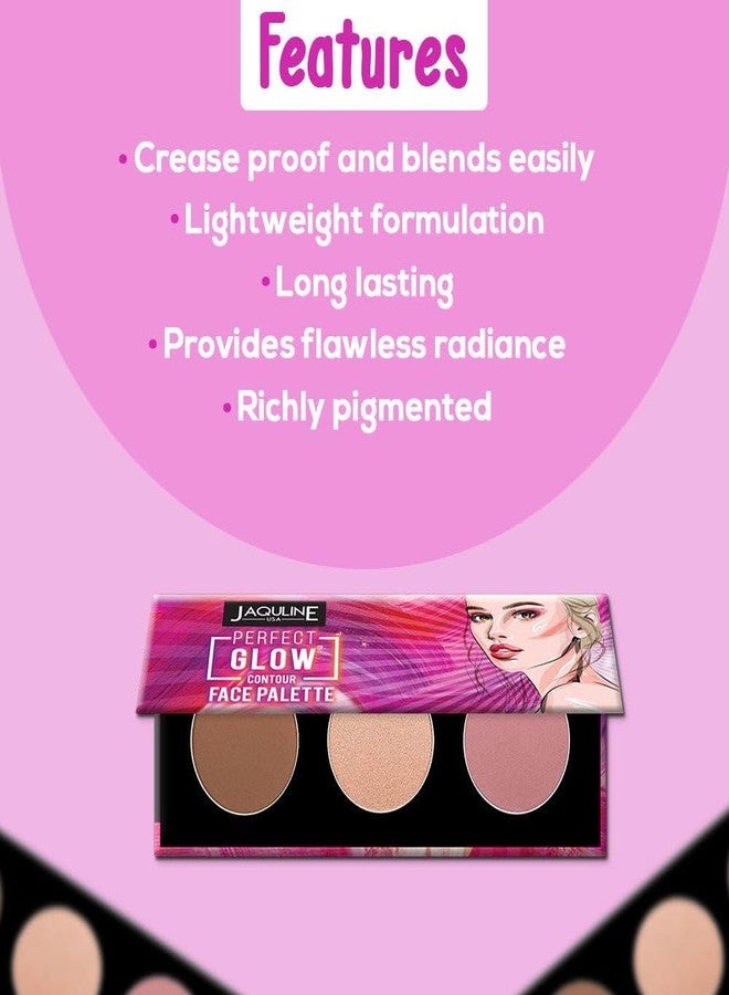 جاكلين يو أس أيه باليت تحديد الوجه "بيرفكت جلو" من جاكلين يو إس إيه | 3 في 1: برونزر، هايلايتر، وبلاشر | تركيبة غنية بالأصباغ وخفيفة الوزن | إشراقة مثالية | تغطية تدوم طويلاً وقابلة للتعديل | لون يناسب الجميع - Image 3