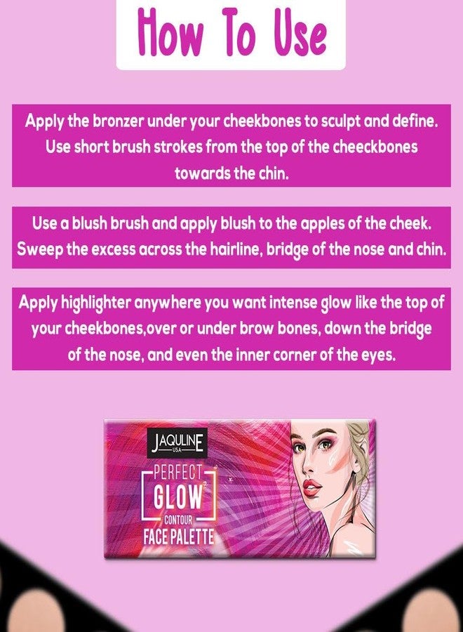 جاكلين يو أس أيه باليت تحديد الوجه "بيرفكت جلو" من جاكلين يو إس إيه | 3 في 1: برونزر، هايلايتر، وبلاشر | تركيبة غنية بالأصباغ وخفيفة الوزن | إشراقة مثالية | تغطية تدوم طويلاً وقابلة للتعديل | لون يناسب الجميع - Image 5