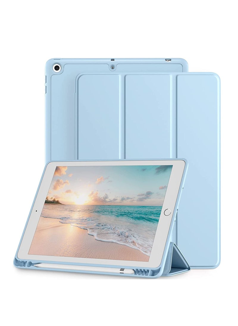 iPad 9th/8th/7th Generation Leather Case iPad 10.2 Inch Case with Pencil Holder TPU Smart Stand Back Case Cover for iPad Case 2021/2020/2019 Auto Wake/Sleep Blue