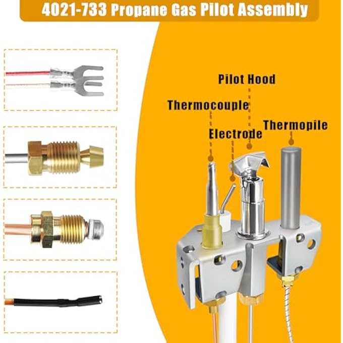 4021-733 PROPANE GAS FIREPLACE PILOT ASSEMBLY FOR HEATILATOR, HEAT-N-GLO AND QUADRAFIRE FIREPLACES AND STOVES, 25661 LP GAS PILOT ASSEMBLY WITH THERMOCOUPLE, THERMOPILE, PILOT TUBE - Image 2