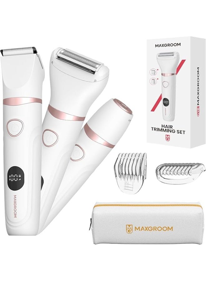 MAXGROOM Bikini Trimmer for Women, 3-in-1 Painless Electric Razor for Pubic Hair, Waterproof Cordless Lady Shaver with LED Light, Travel Pouch & Easy Cleaning - Image 1