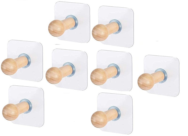 Gopendra Adhesive Wooden Wall Hook Hanger | Hanging for Hats, Caps, Jackets, Coat, Bathrobe, Bath Towel, Keys and Kitchen Utensils (8pcs) - Image 1
