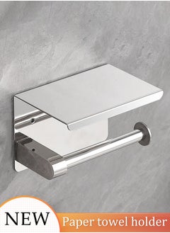 Stainless Steel Toilet Paper Holder Wall-Mounted Toilet Paper Roll Holder No-punching require Bathroom Tissue Roll Holder with Phone Shelf for Bathroom or Kitchen, Stainless Steel, Silver