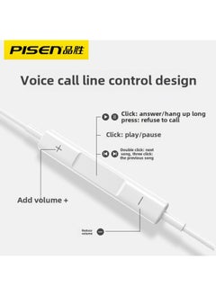 Generic Pinsheng Semi-in-ear Headset Wired For Huawei Apple Android 3.5mm Cable With Microphone Round Hole Noise Reduction Game-Color:AP01 (offline Version) White  - Image 2
