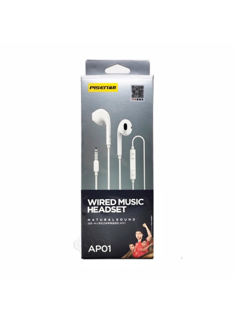 Pinsheng Semi-in-ear Headset Wired For Huawei Apple Android 3.5mm Cable With Microphone Round Hole Noise Reduction Game-Color:AP01 (offline Version) White