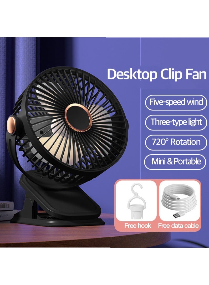 Desktop Clip Fan Mini Portable with Shaking Head, USB Rechargeable 5 Speed Ultra Quiet Desk Fan Mini Dormitory Handheld Cooling Fan Cooler For Indoor Outdoor  - Image 1