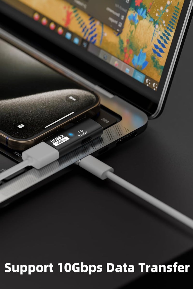 AreMe 2-in-1 USB C to USB 3.2 Adapter with 100W Charging Port, Thunderbolt 4/3 OTG Converter for Rog Ally, Steam Deck, Quest 2, iPhone 15 Series, iPad, MacBook, Not Support Video - Black - Image 4