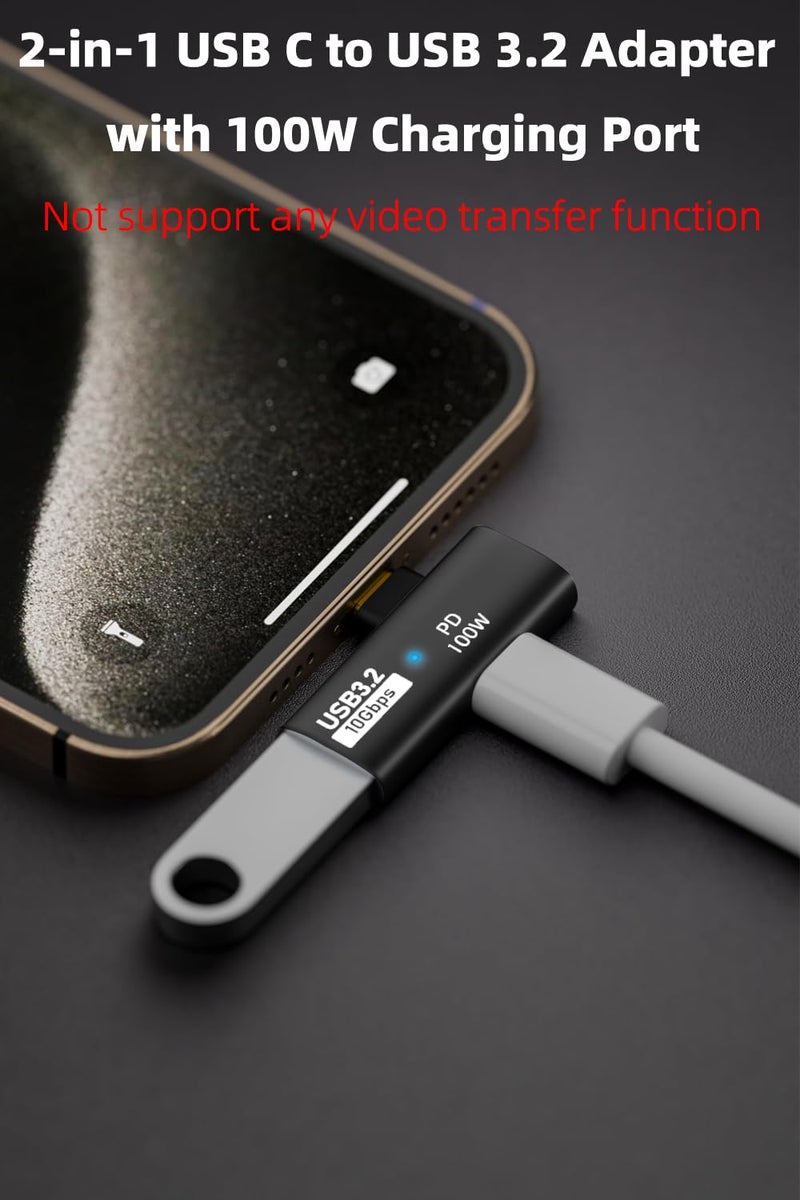 AreMe 2-in-1 USB C to USB 3.2 Adapter with 100W Charging Port, Thunderbolt 4/3 OTG Converter for Rog Ally, Steam Deck, Quest 2, iPhone 15 Series, iPad, MacBook, Not Support Video - Black - Image 2