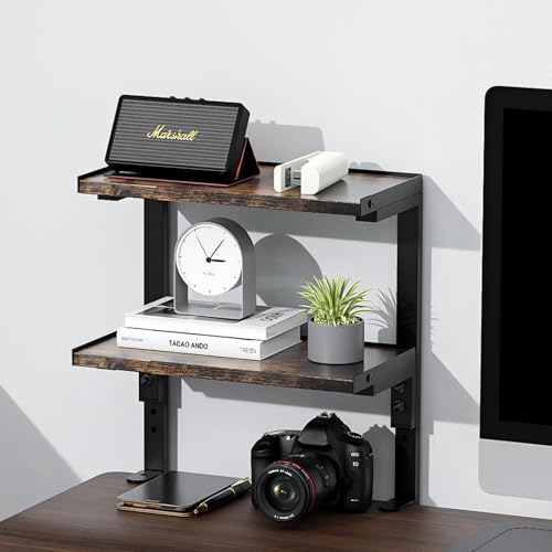 OUTIOE 2Tier Desk Shelf Expandable Under Desk Storage Clamp on Desk Shelf Desktop Accessories for Offices Study Rooms and Game Rooms Wood - Image 1