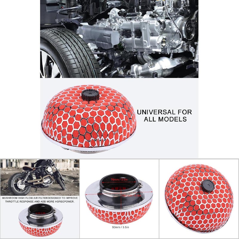 klarako High Flow Car Air Filter, Universal High Flow Foam Mushroom Design Air Intake Filter, Intake Air Intake Filter Cleaner(Red) - Image 3