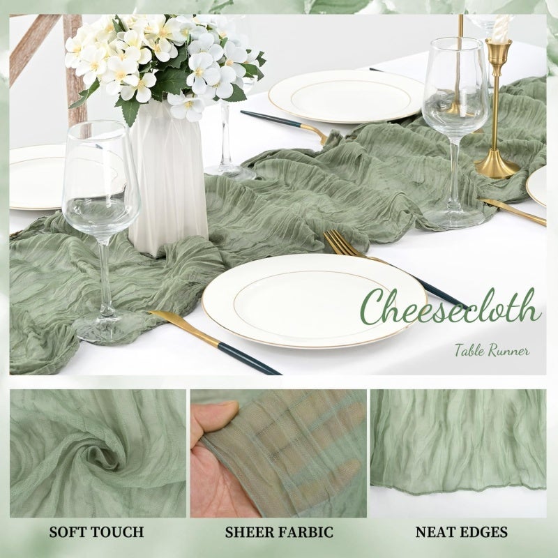 Rustic Cheesecloth Table Runner 35 X 72 Inch Soft Polyester Material - Elegant Bohemian Design Romantic Table Runner for Wedding Party Farmhouse Dining Events - Image 3