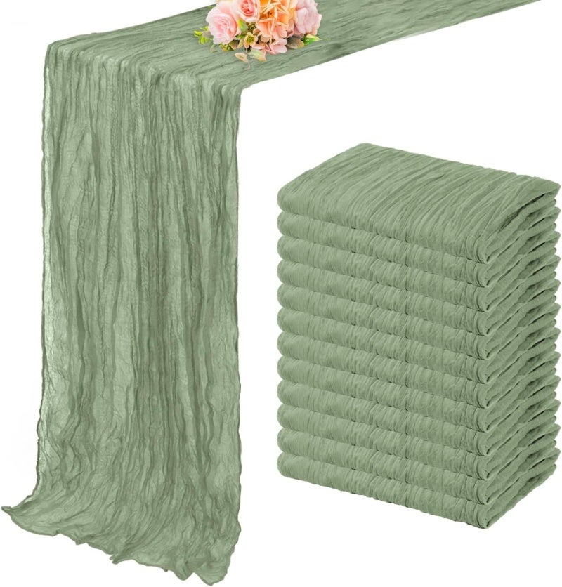 Rustic Cheesecloth Table Runner 35 X 72 Inch Soft Polyester Material - Elegant Bohemian Design Romantic Table Runner for Wedding Party Farmhouse Dining Events - Image 1