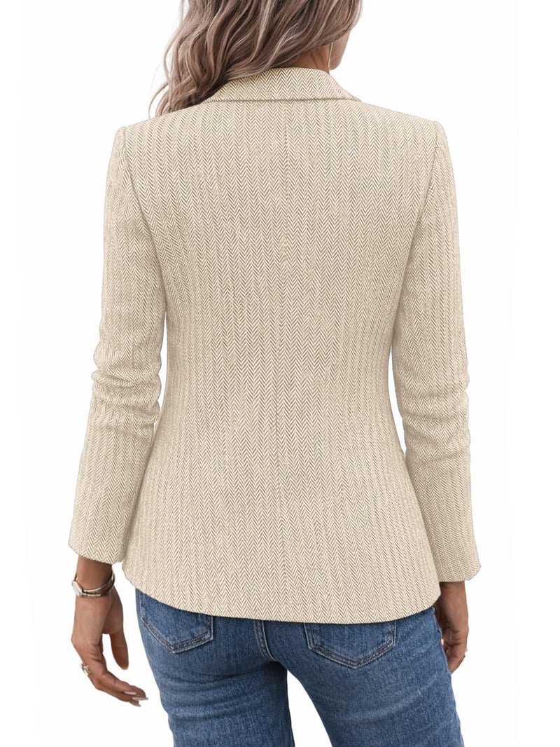 Mina Self Herringbone Blazer Women 2025 Fall Tweed Blazers Beige Business Casual Work Outfits Professional Ladies Office Trendy Dressy Womens Jacket Women's Blazers & Suit Jackets ZHB014 Beige L - Image 4