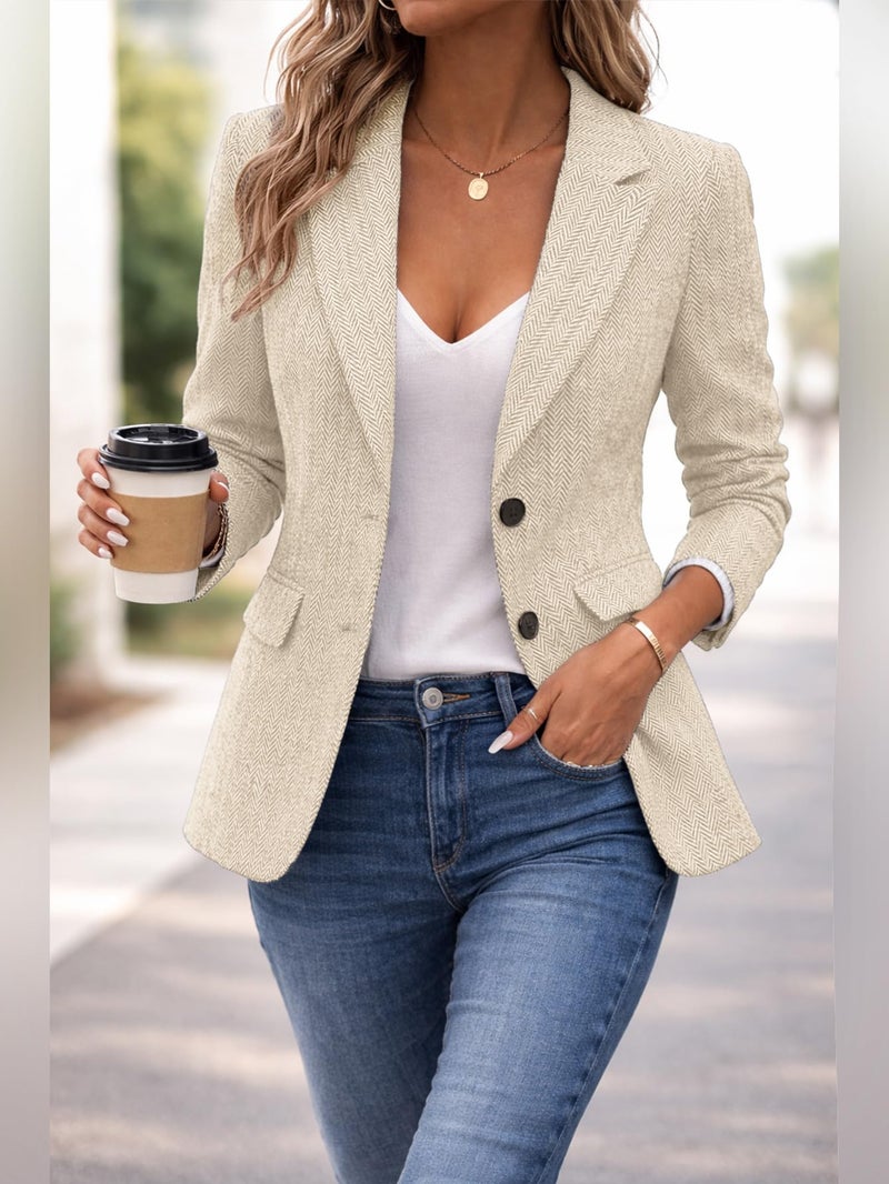 Mina Self Herringbone Blazer Women 2025 Fall Tweed Blazers Beige Business Casual Work Outfits Professional Ladies Office Trendy Dressy Womens Jacket Women's Blazers & Suit Jackets ZHB014 Beige L - Image 5