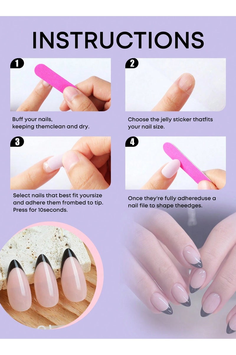 اظافر تركيب بلمسه فرنسيه باللون الاسود 24 ظفر مع صمغ و مبرد - Image 5