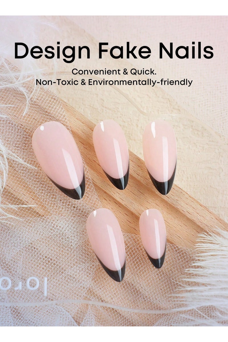 اظافر تركيب بلمسه فرنسيه باللون الاسود 24 ظفر مع صمغ و مبرد - Image 3