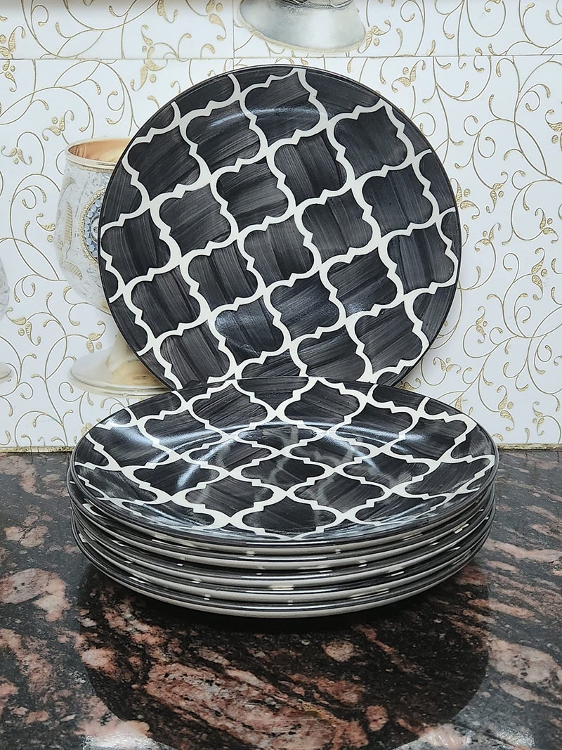 VolCraft Black Moroccan Ceramic Dinner Plates Set of 6, Hand-Painted Full Ceramic Plates for Dinner (10 inches, 6 Pieces, Microwave Safe) - Image 4