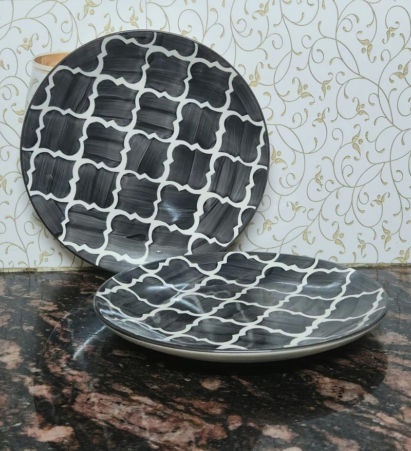 VolCraft Black Moroccan Ceramic Dinner Plates Set of 6, Hand-Painted Full Ceramic Plates for Dinner (10 inches, 6 Pieces, Microwave Safe) - Image 3