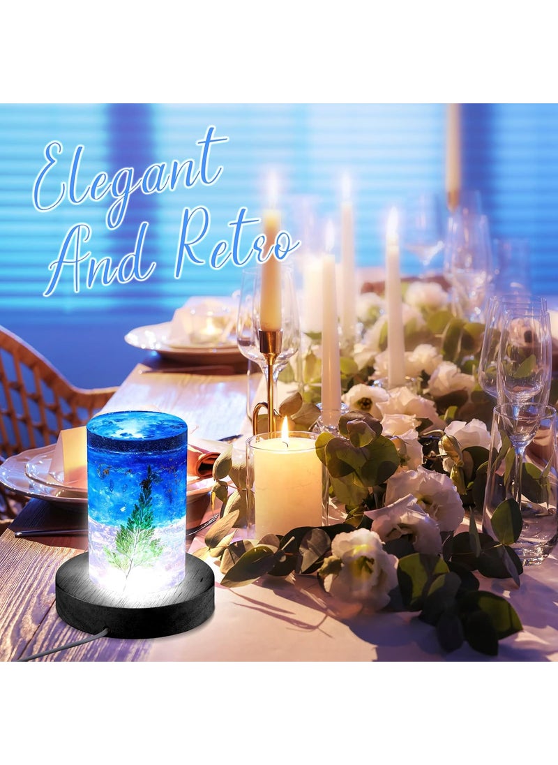 Riakrum 4 Pieces Wood LED Display Light Base Crystal Display Base Stand Round 16 Lighting Modes Wooden Lighted Round Holder Colorful Pedestal for Crystal Glass Resin Ball Black  - Image 2