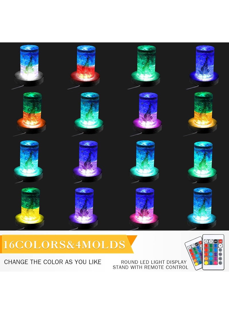 Riakrum 4 Pieces Wood LED Display Light Base Crystal Display Base Stand Round 16 Lighting Modes Wooden Lighted Round Holder Colorful Pedestal for Crystal Glass Resin Ball Black  - Image 3
