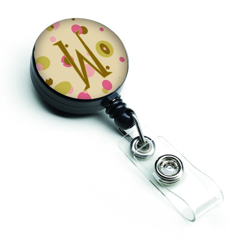 ""Caroline's Treasures Letter W Initial Monogram  Tan Dots Retractable Badge Reel  Multicolor (CJ1004-WBR)""