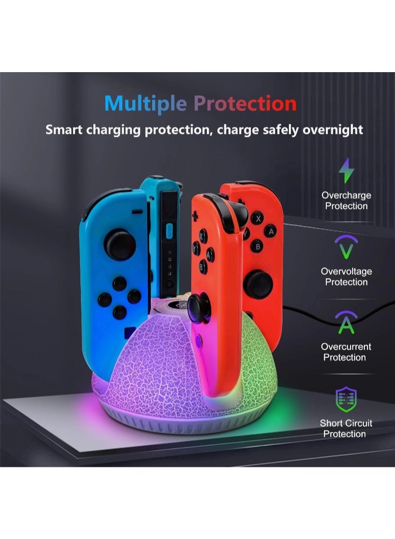inston Charging dock for Nintendo Switch Joy-Con controllers, charges 4 Joy-Con controllers, charging station compatible with Switch OLED accessories, with colorful lights and charging cable (White) - Image 2