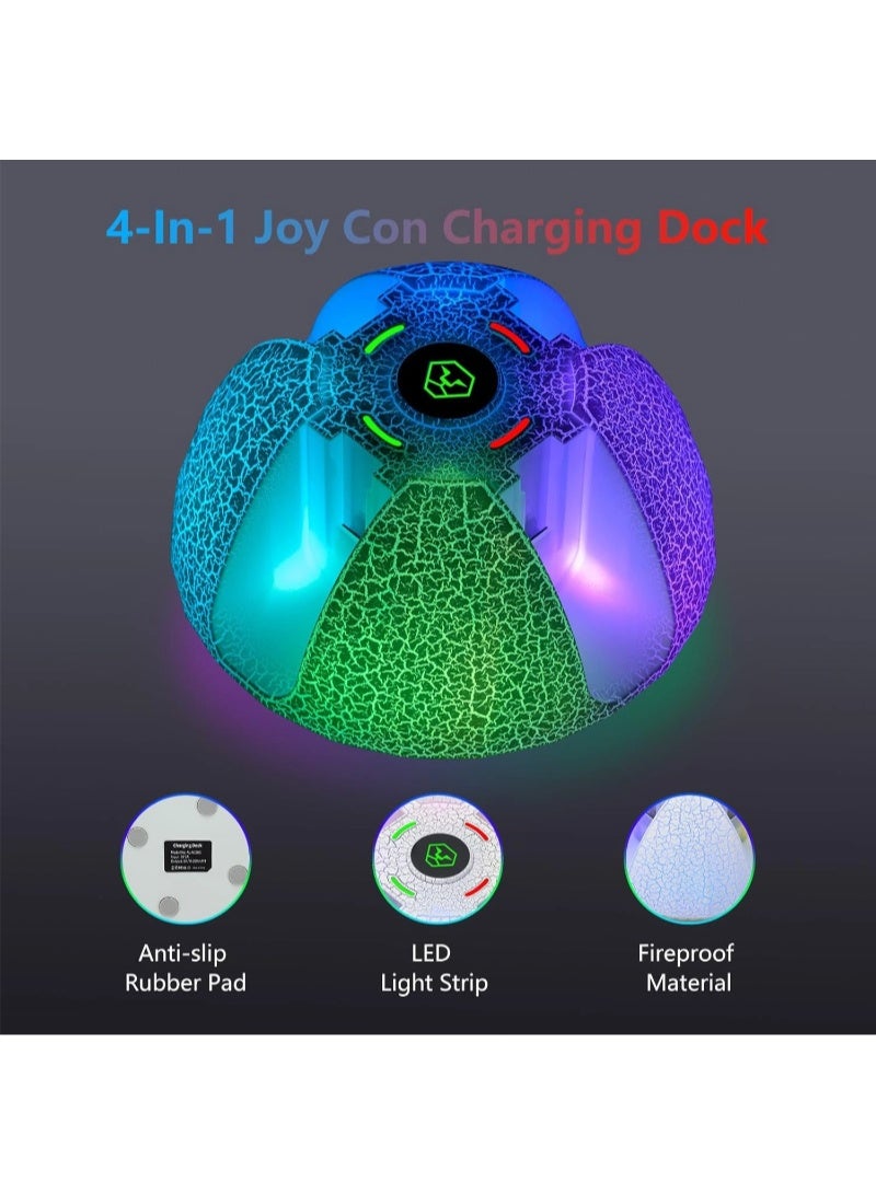 inston Charging dock for Nintendo Switch Joy-Con controllers, charges 4 Joy-Con controllers, charging station compatible with Switch OLED accessories, with colorful lights and charging cable (White) - Image 5