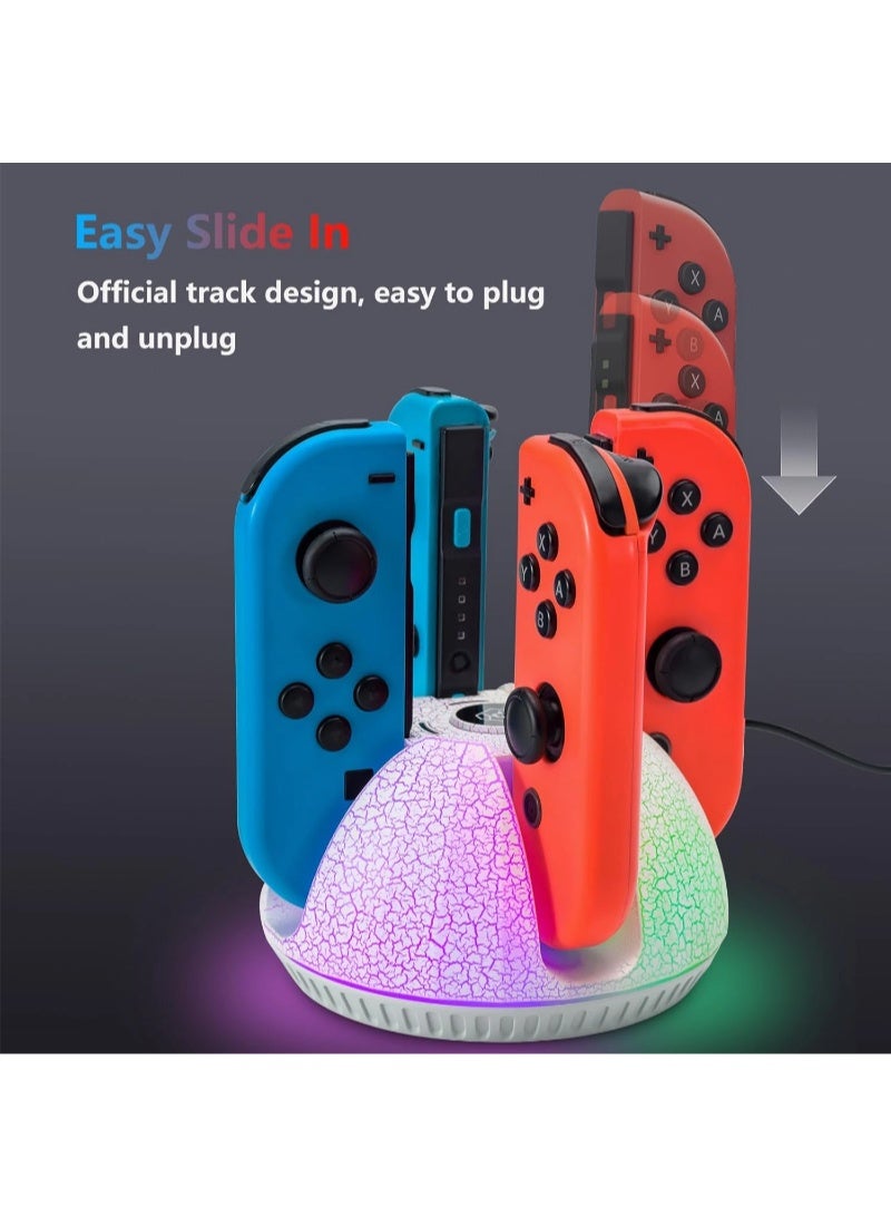 inston Charging dock for Nintendo Switch Joy-Con controllers, charges 4 Joy-Con controllers, charging station compatible with Switch OLED accessories, with colorful lights and charging cable (White) - Image 4