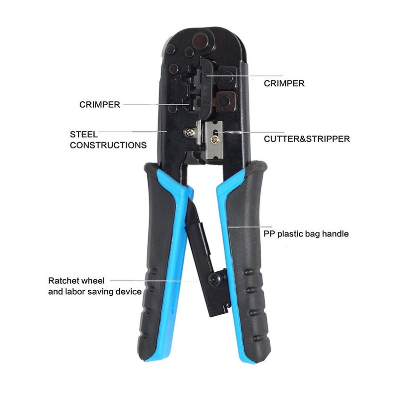 XIKKART Dual Modular Network RJ45 RJ11 RJ12 Crimping Tool Network Cable Cutting Stripping CrimperWire StripperWire Cutter for RJ45 RJ12 RJ11 8P6P4P CAT5CAT5eCAT6CAT6A All in One - Image 5