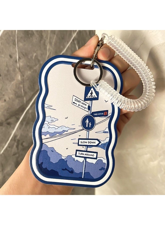 NIBEMINENT 1 - Piece Blue Road Sign Kpop Photo Card Holder Pendant Key Chain ID Badge Holder ID Card Holder Photo Card Protector for School ID Office ID Access Card for Women Girls