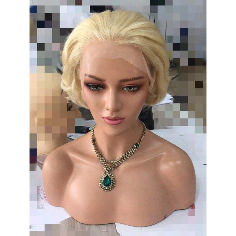 Hair Brazilian Human Hair Blonde Color 613 Short Wavy 13x4 Size Lace Front Wig Fashion Style Pixie Cut Natural Curly Front Lace Wig for Women 8inches